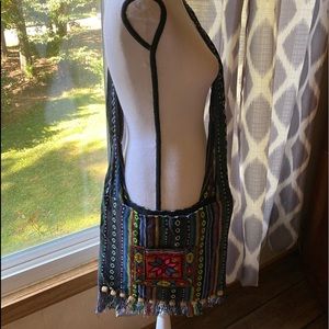 Multicolor Cross stitch fabric crossbody bags